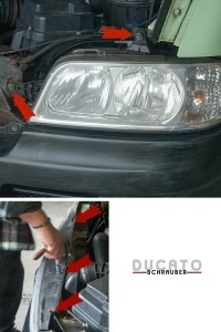 Glühbirne am Fiat Ducato 244 wechseln - Einbau Schweinwerfer und Kühlergrill